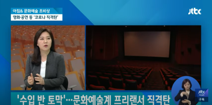 문화예술계는 코로나로 인해 그야말로 "초비상" 상태다. <캡쳐사진=JTBC 뉴스>