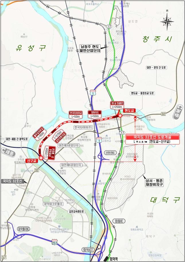 현도교~신구교간 도로개설 위치도 <지도=대전시 제공>